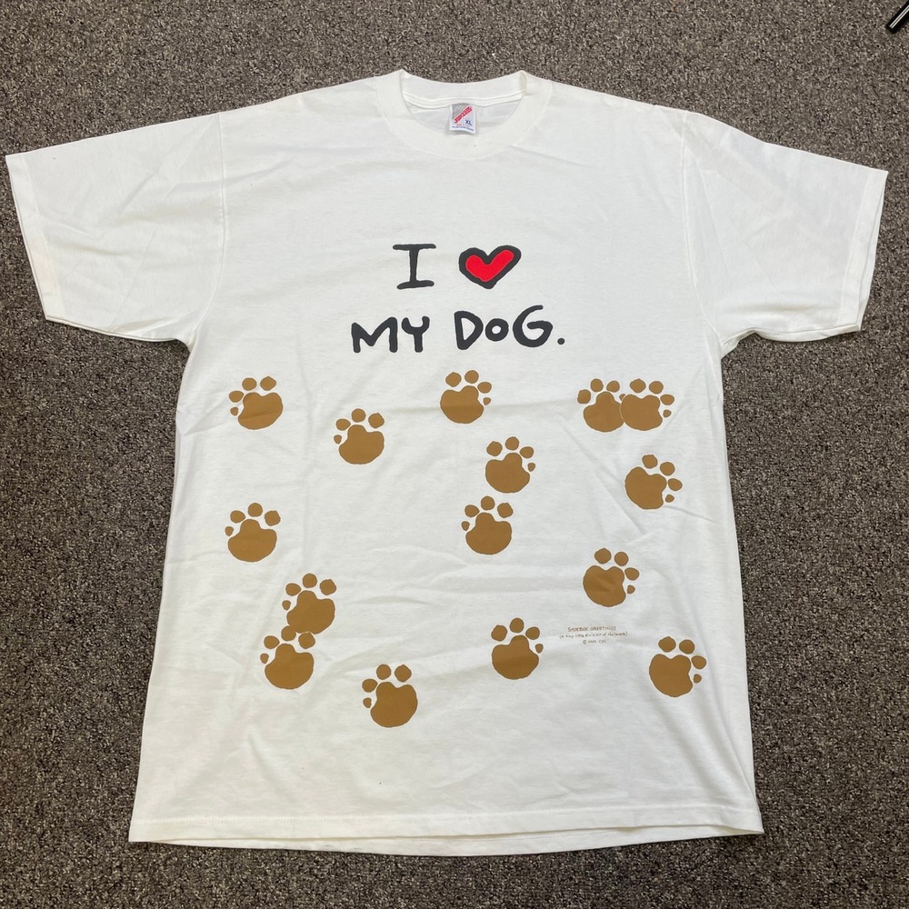 Vintage Jerzees Shoebox Greetings I Heart My Dog T-Shirt Mens XL White 90s USA